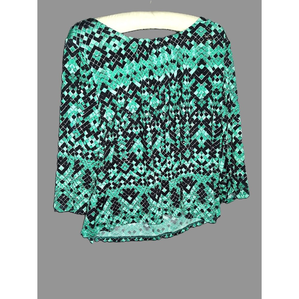 Tanjay Green & Black 3/4 Sleeve Shirt - Petite Large